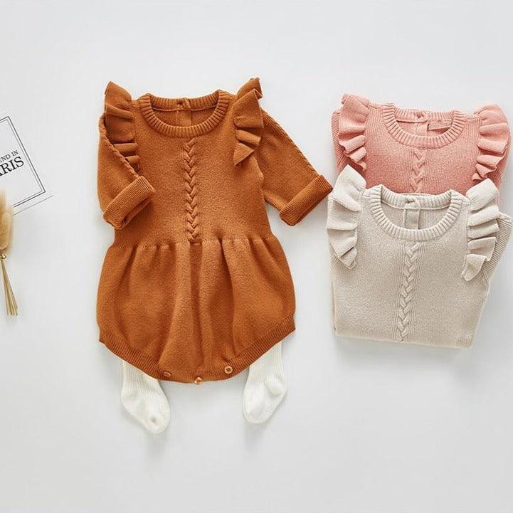 Knitted Ruffled Romper - Belle Baby