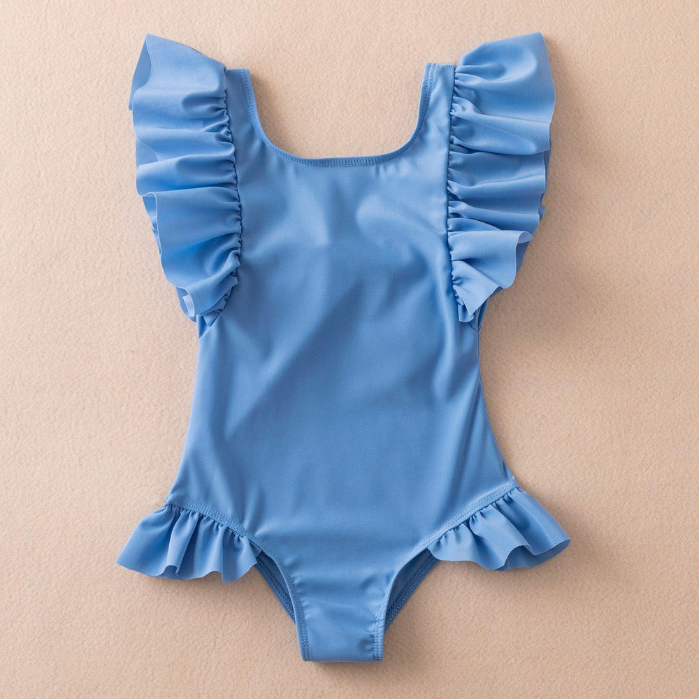 Babyhug Sleeveless V Cut Swimsuit with Frill & Bow Detailing - Black