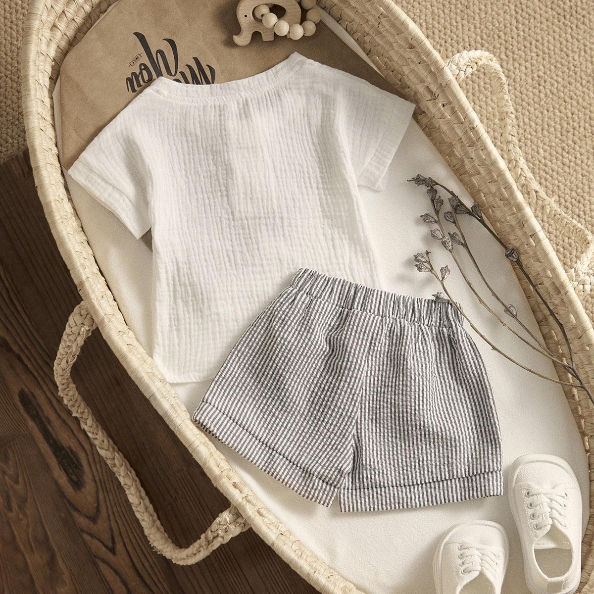 Short Sleeve T-shirt & Striped Shorts - Belle Baby