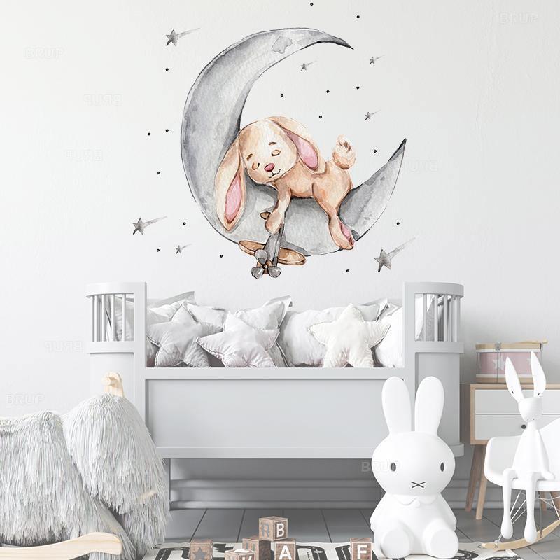 Sleepy Animal Moon Wall Sticker - Belle Baby