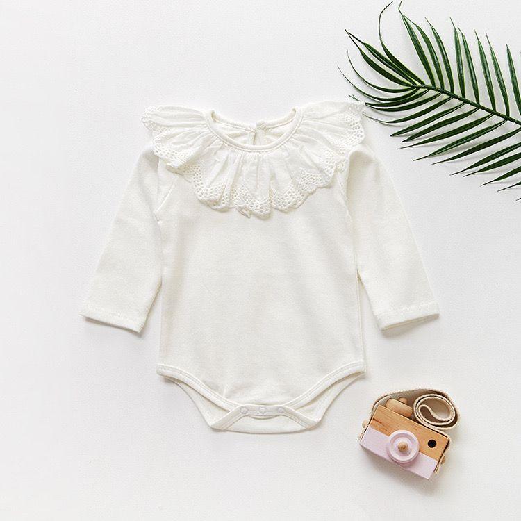 White Classic Peter Pan Collar Romper - Belle Baby